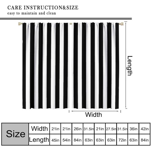 Thermal Curtains Black and White Stripe Rod Pocket 52x84 1
