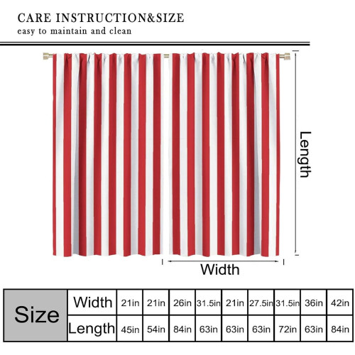 Abstract Red White Stripe Thermal Curtains Rod Pocket 63x63 1