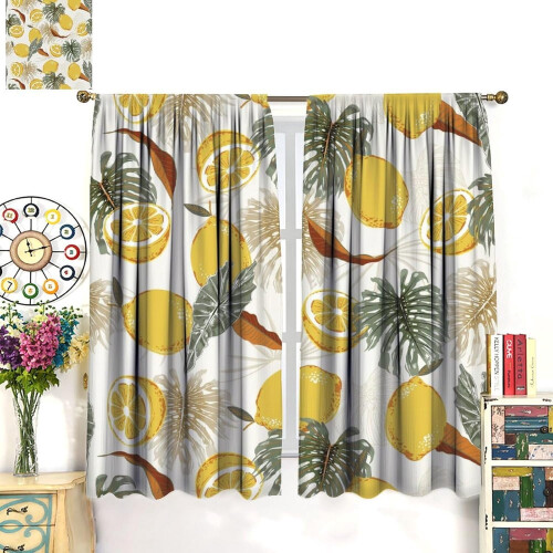 Lemon Fruit Curtains Lime Tropical Leaves Thermal Insulated 2