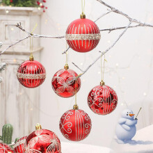 Christmas Balls Red Silver Shatterproof Plastic 6pcs