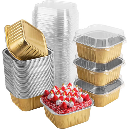 Mini Square Baking Cups with Lids 50 Pcs 5oz Aluminum Foil 1