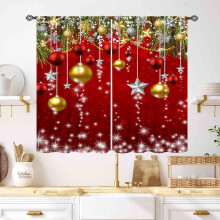 Christmas Curtains 2 Panel Red Gold Ball Snowflake 55x39
