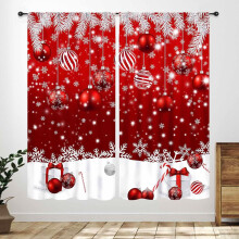 Christmas Curtains 2 Panel Red Fir Ball Design 84x63 Inch