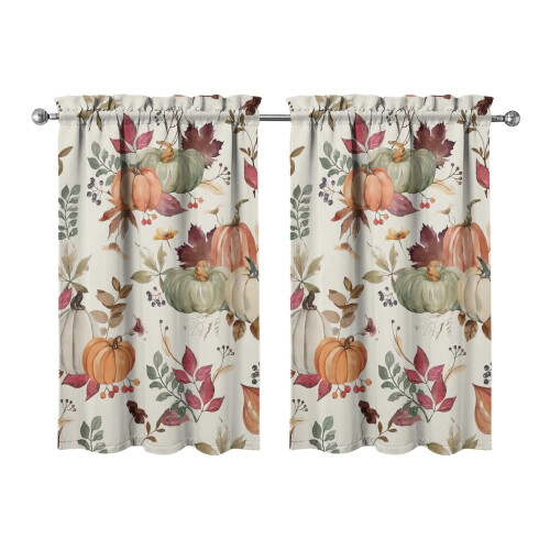Pumpkin Pattern Kitchen Curtains Rustic 2 Pack 27.5x39 Inch