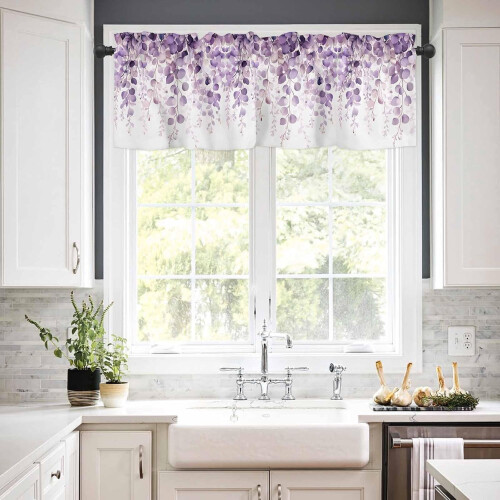 Purple Eucalyptus Kitchen Curtains Rod Pocket 3-Piece Set 2