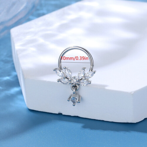 Titanium Micro Cubic Zirconia Nose Hoop Ring 1pc 2