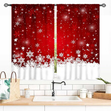 Christmas Kitchen Curtains Red White Snowflakes 2 Panels