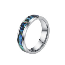 Tungsten Steel Abalone Shell Opal Ring 6mm Silver Size 11