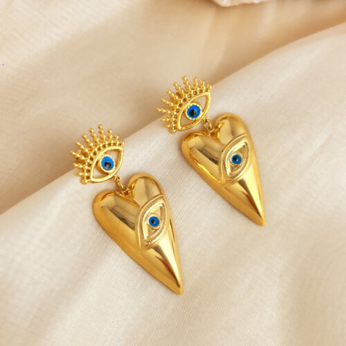 Women's 18K Gold Plated Devil's Eye Stud Earrings 2