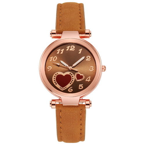 Women's Quartz Analog Watch with Leather Strap Round Case 1
