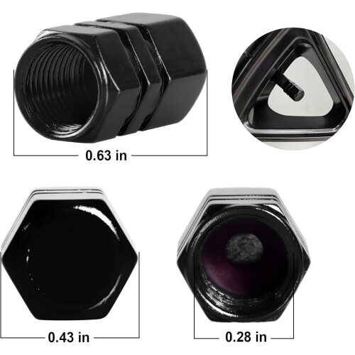 Tire Valve Caps with Rubber Gasket 4-Pack Black 1