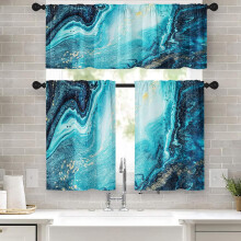 Marble Kitchen Curtains Blue Gold 36 Inch Abstract Texture