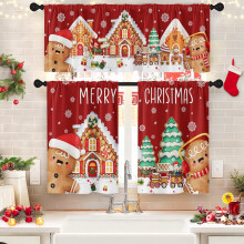 Christmas Kitchen Curtains and Valances Set Red Gingerbread