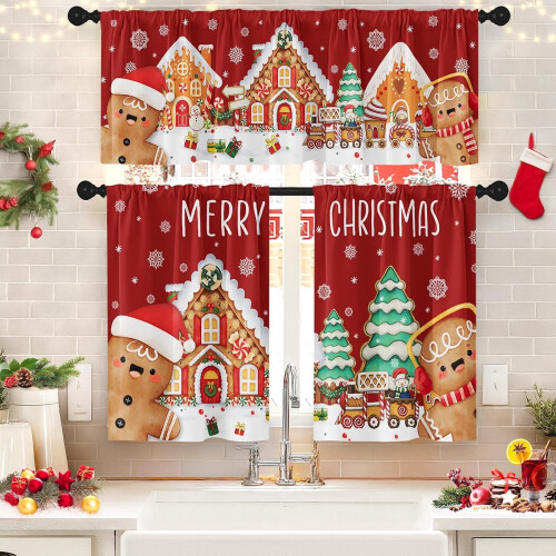 Christmas Kitchen Curtains and Valances Set Red Gingerbread