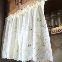 Bohemian floral embroidered cotton cafe tier curtain