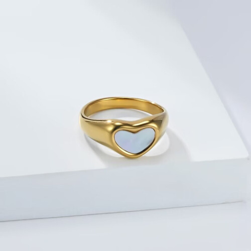 Stainless Steel Heart Shell Ring Gold Size 6 2