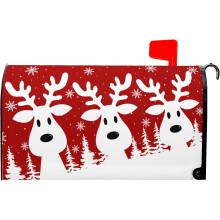 Red Christmas Deer and Snowflake Mailbox Cover Magnetic