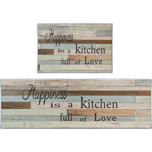 Farmhouse Wooden Kitchen Rugs Set of 2 Blue Brown Vintage