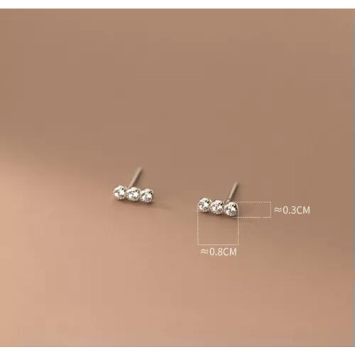 Sterling Silver 925 Triple Clear Crystal Stud Earrings 2
