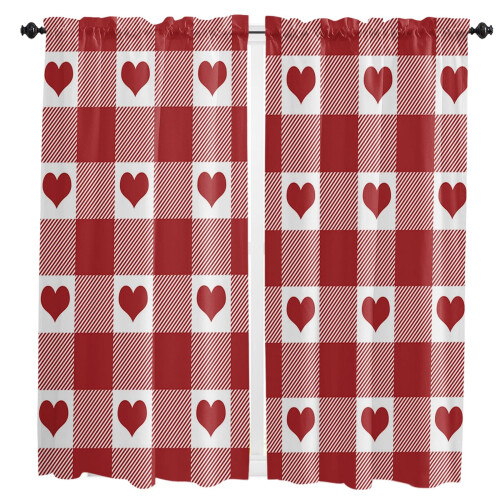 Red Heart Plaid Curtains Home Decor 2 pcs 2