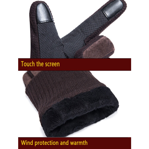 Men's Leather Winter Gloves Fleece-Lined Windproof Thermal 2