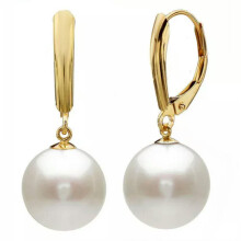 Women's South Sea Shell Pearl Dangle Earrings AA White Gold