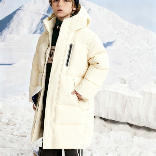 Beige Kids Puffer Jacket with Hood and Thermal Lining for 1
