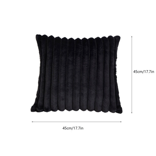 Coussin décoratif rayé noir en peluche avec garniture 2
