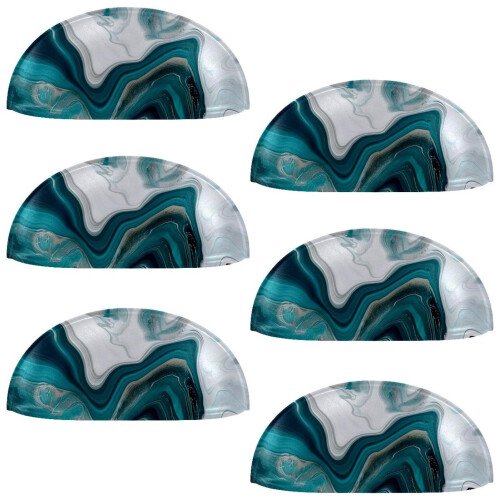 Cup Drawer Pulls White Teal Marble Shell Shape 6 pcs