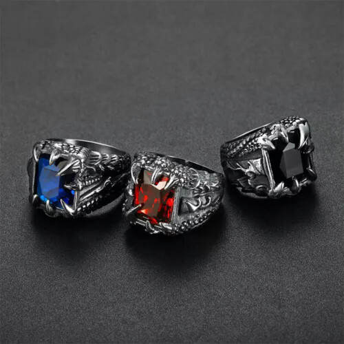 Men's Punk Stainless Steel Dragon Claw Ring Light Blue Size 2
