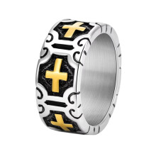 Men's Stainless Steel Cross Ring Gold Vintage 10mm Size 8