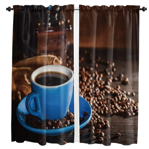 Coffee Cup Pattern Curtains for Living Room Kitchen Bedroom 1