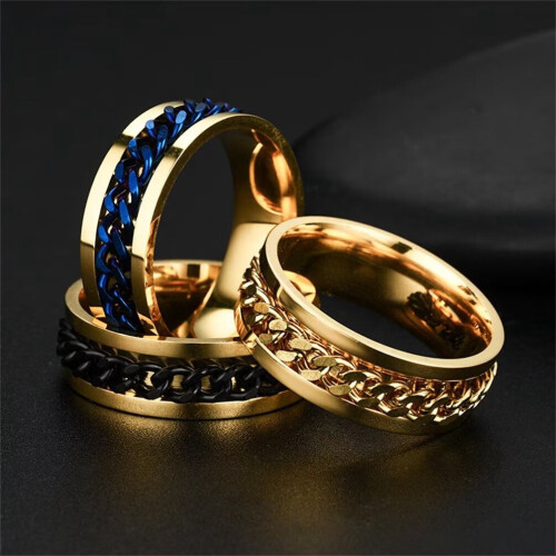 Stainless Steel Rotatable Bottle Opener Ring Gold Blue Size 1