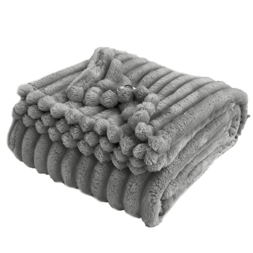 Fuzzy Ribbed Throw Blanket Grey 78.7 x 59 in