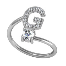 Women's Stainless Steel Initial Letter Ring with Cubic