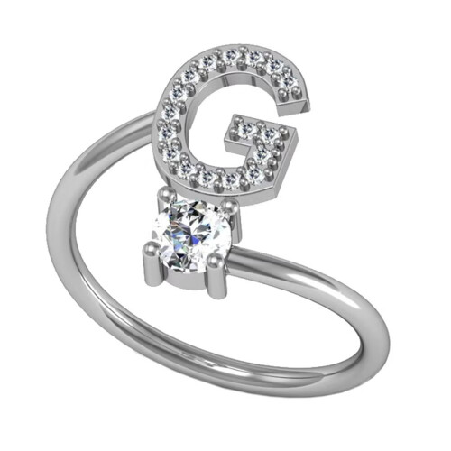 Women's Stainless Steel Initial Letter Ring with Cubic