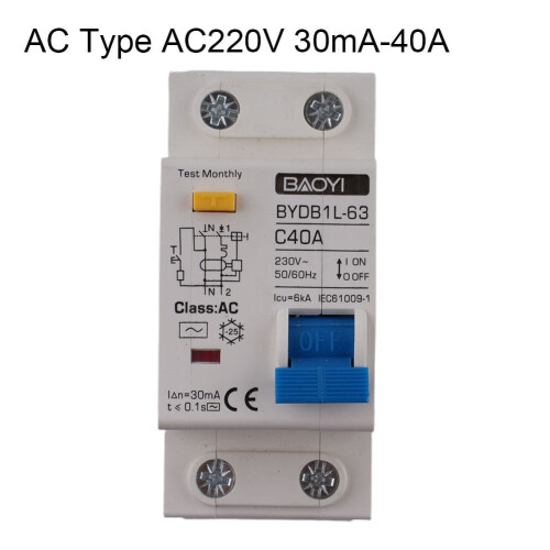 Residual Current Circuit Breaker AC Type A/Ac 40A DPNL 2