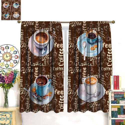 Retro Coffee Kitchen Curtains Rustic Brown 42x54 Inch 2