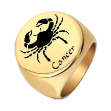 Men's Stainless Steel Cancer Horoscope Ring Gold Polished
