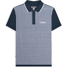 (XL, Navy) Lambretta Mens Gingham All Over Print Short Sleeve Polo Shirt Top