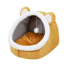 Cat Bed with Hanging Toy and Removable Cotton Pad Yellow