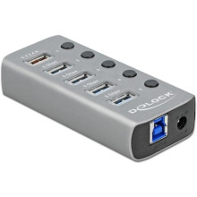 Hub USB-A Delock avec 5 ports USB-A, hub 5 Gbps avec interrupteur et éclairage