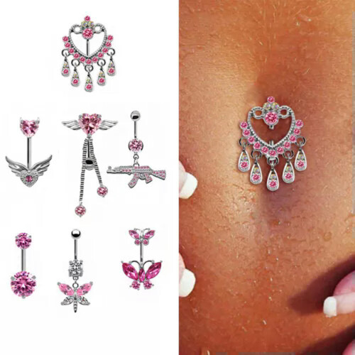 Zirconia Pink Butterfly Belly Button Ring 1 Piece 1