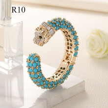 Vintage Lion Cuff Bracelet with Rhinestones and Resin for