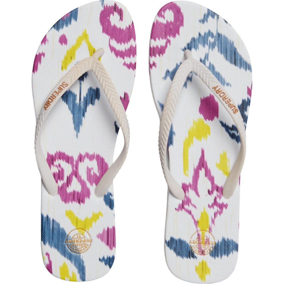 Superdry (7 - 8 Uk, Floral Ikat White) Womens Printed All Over Flip Flops