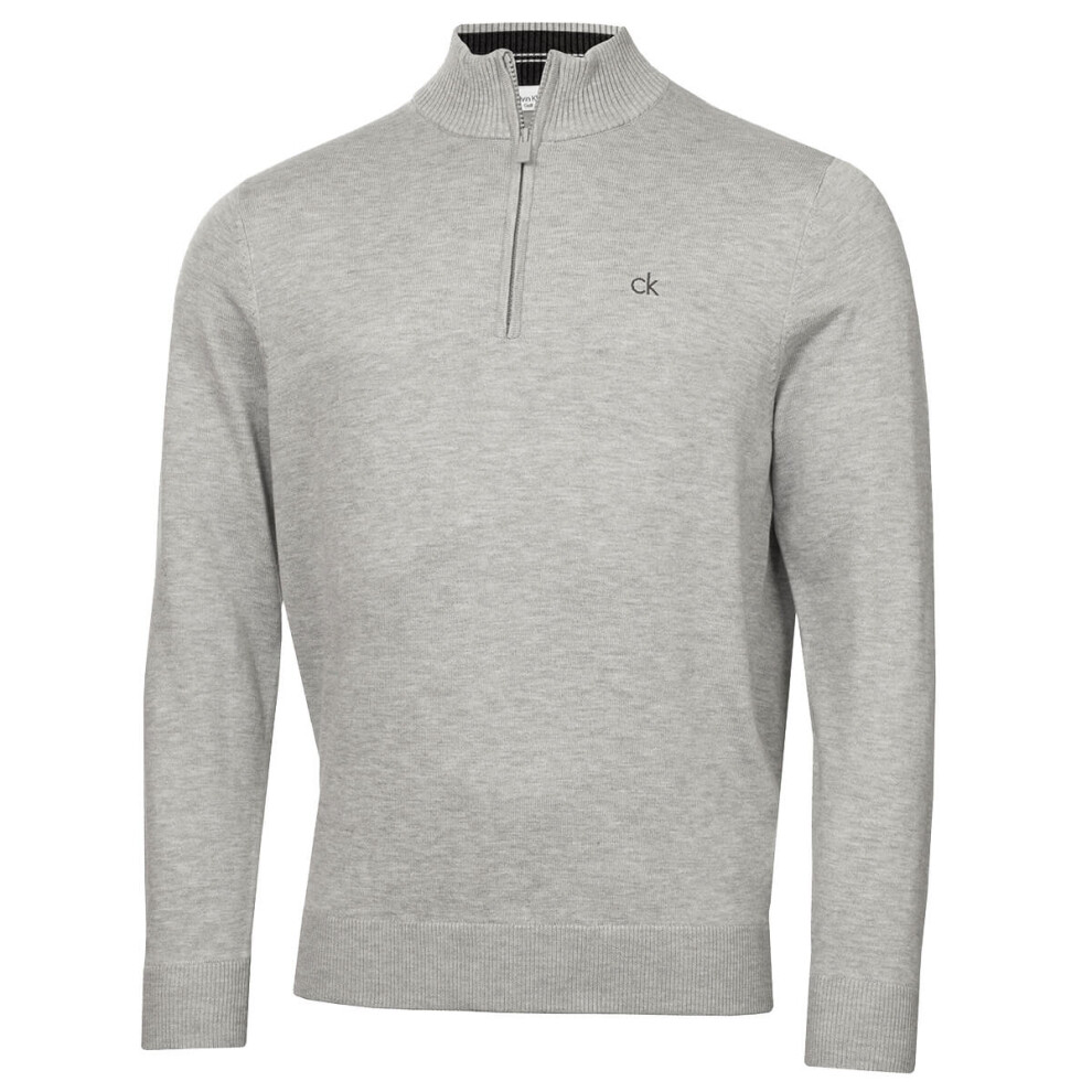 Calvin Klein (L, Silver Marl) Mens Avenue Soft Durable Easy Care Half Zip Golf Sweater