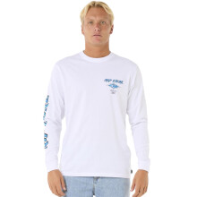 (S, White) Rip Curl Mens Fade Out Icon Long Sleeve Crew Neck T-Shirt Top Tee