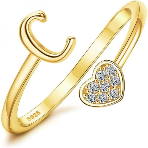 925 Sterling Silver Heart Initial Ring Rose Gold Plated 2