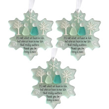 Snowflake Sea Glass Friendship Ornament Set - Green Heart