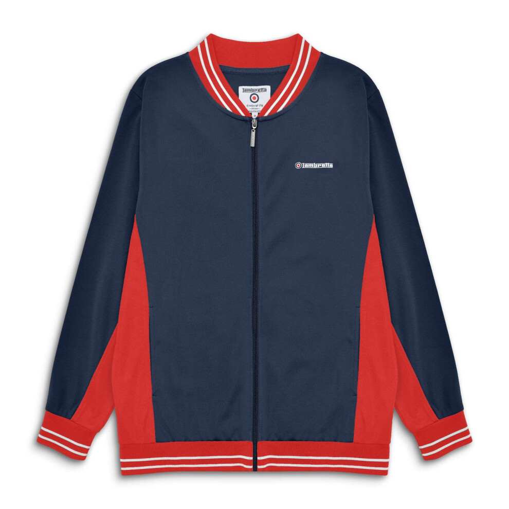 Photos - Swimwear Lambretta   Mens Vintage Track Bomber Jacket (2XL, Navy/Red/White)